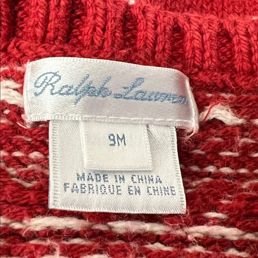 Ralph Lauren red and white snowflake fair Isle cotton sweater size 9 months